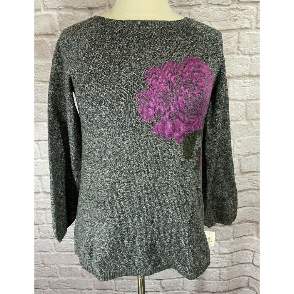 Style & Co Floral Pullover Sweater Gray Purple Black Soft #8065 - Picture 2 of 9